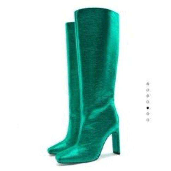 Zara Shoes New Zara Metallic Green Embossed Tall Kneehigh Boots